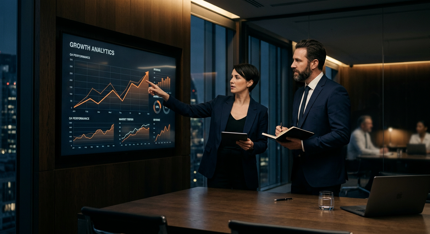 Büyüme verilerini inceleyen strateji ekibi